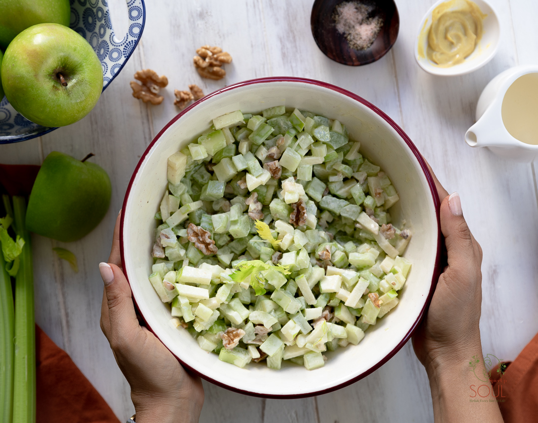 Celery, Walnut and Green apple salad.Waldorf salad