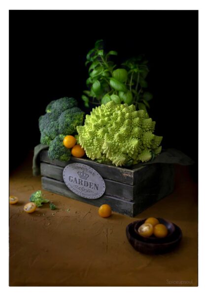 fresh green product , still life composition poster spice up soul